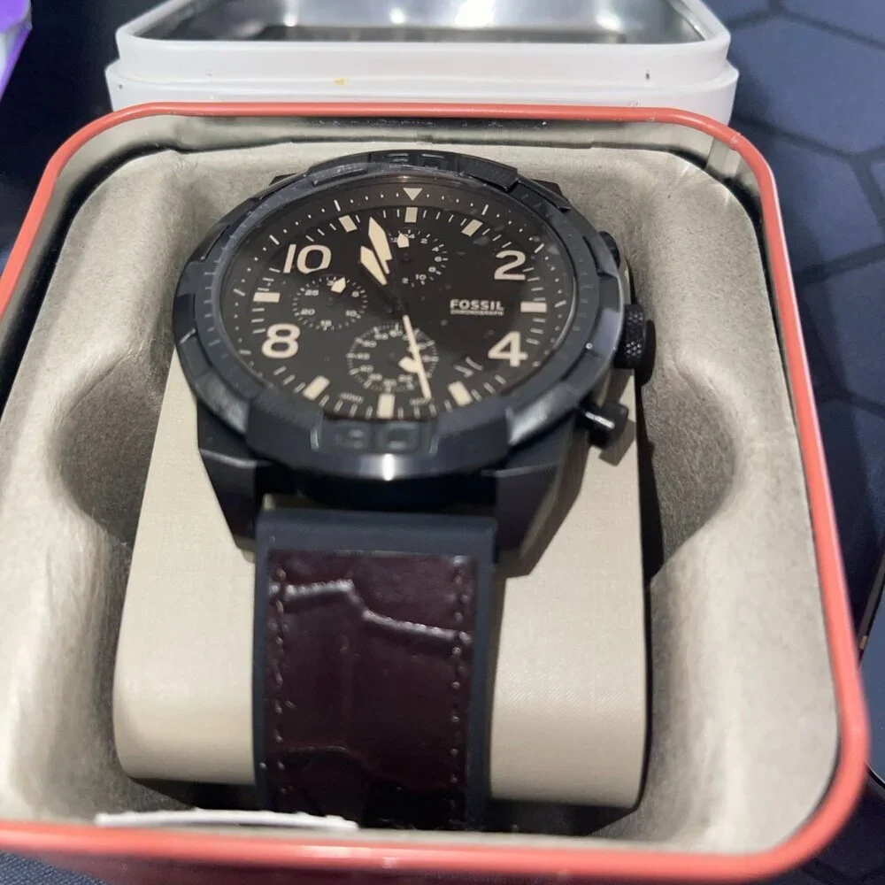 Fossil Bronson Chronograph Black Eco Leather Watch FS5713 *NEW* RD Blk Blk